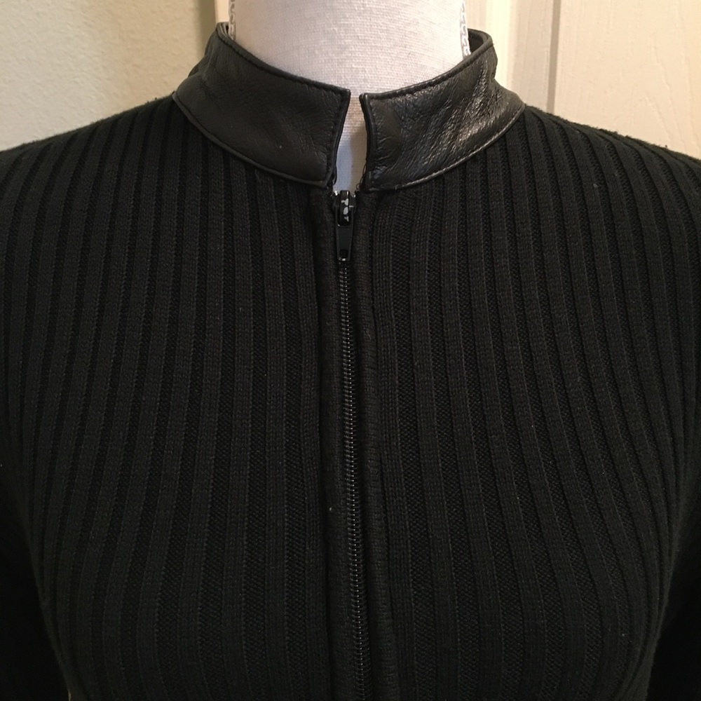 Vintage CLIO Genuine Leather/Ribbed Sweater Full Zip Jacket - Picture 2 of 12